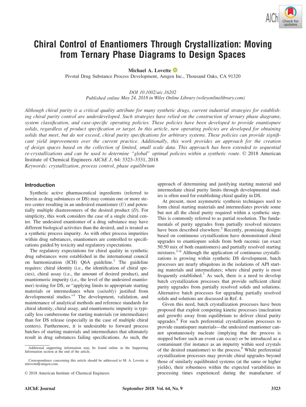 Chiral control of enantiomers through crystallization: Moving from ternary phase diagrams to design spaces by Unknown