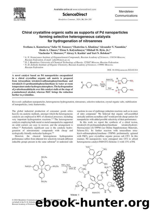 Chiral crystalline organic salts as supports of Pd nanoparticles forming selective heterogeneous catalysts for hydrogenation of nitroarenes by unknow