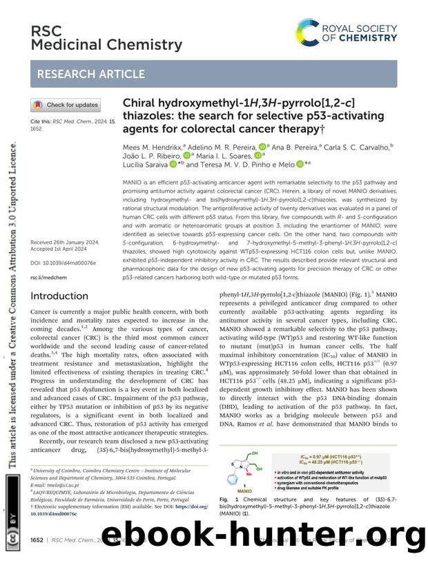 Chiral hydroxymethyl-1H,3H-pyrrolo[1,2-c]thiazoles: the search for selective p53-activating agents for colorectal cancer therapy by unknow