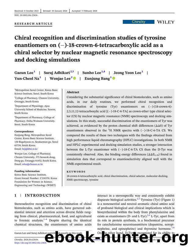 Chiral recognition and discrimination studies of tyrosine enantiomers on (â)â18âcrownâ6âtetracarboxylic acid as a chiral selector by nuclear magnetic resonance spectrosco by Unknown