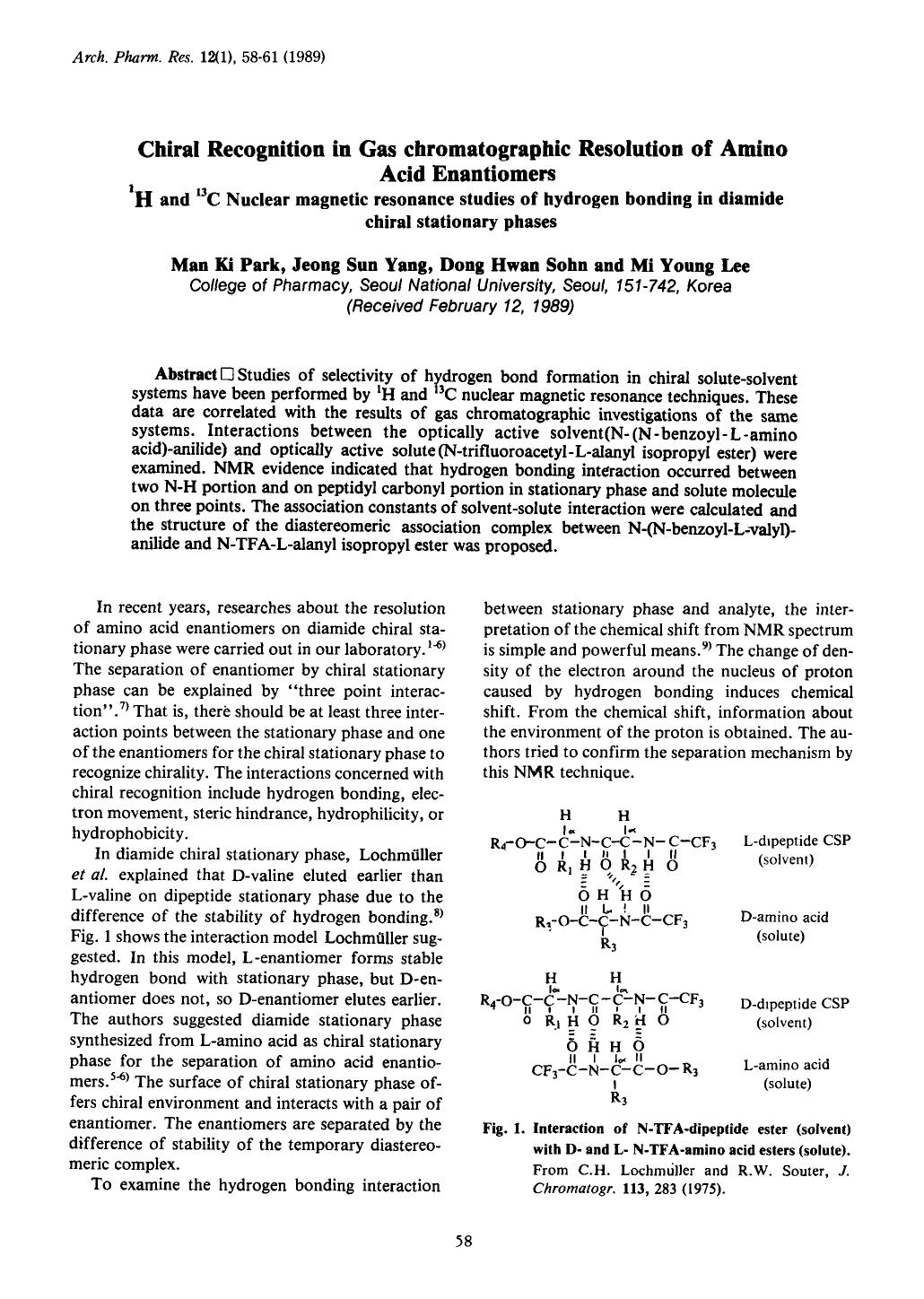 Chiral recognition in gas chromatographic resolution of amino acid enantiomers by Unknown