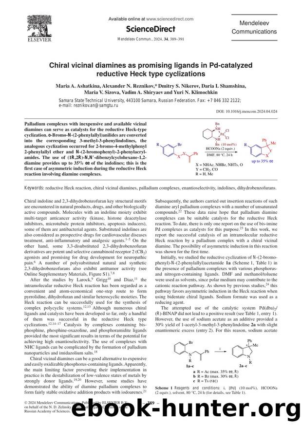 Chiral vicinal diamines as promising ligands in Pd-catalyzed reductive Heck type cyclizations by unknow