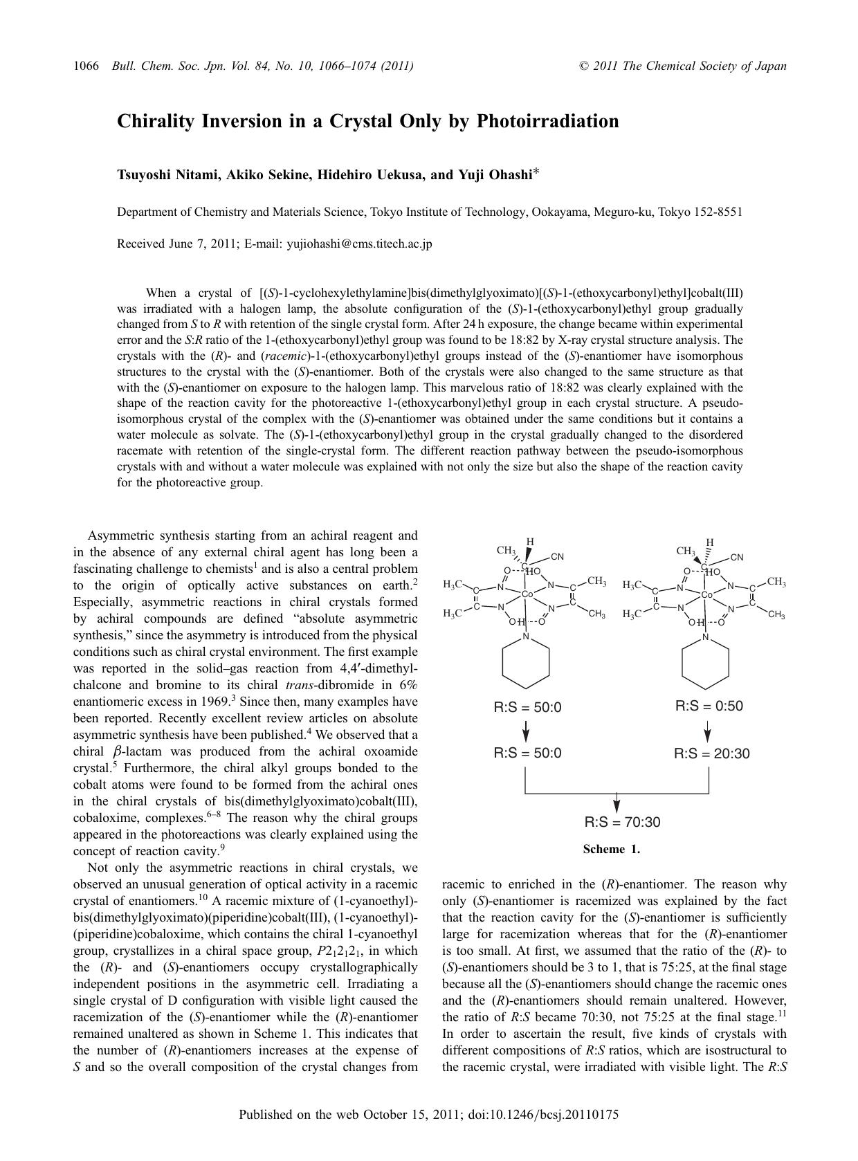 Chirality Inversion in a Crystal Only by Photoirradiation by Tsuyoshi Nitami Akiko Sekine Hidehiro Uekusa Yuji Ohashi