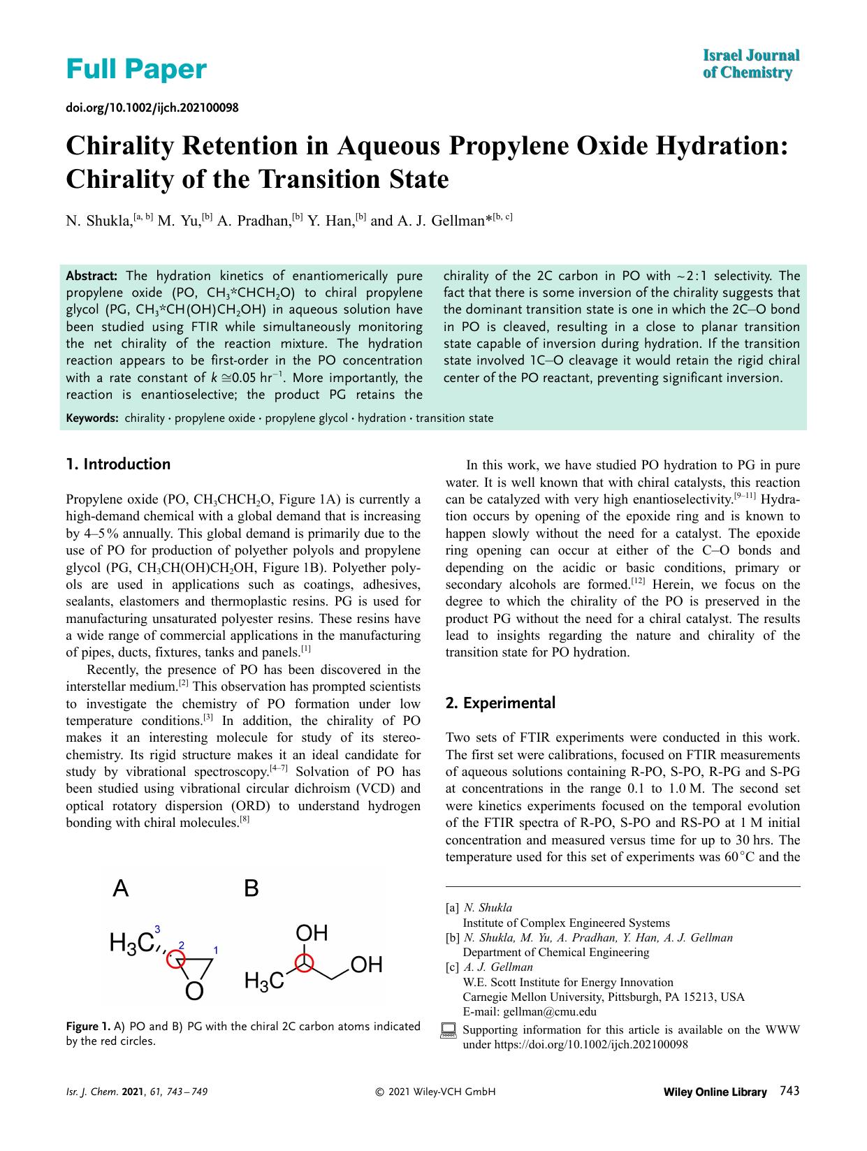 Chirality Retention in Aqueous Propylene Oxide Hydration: Chirality of the Transition State by Unknown