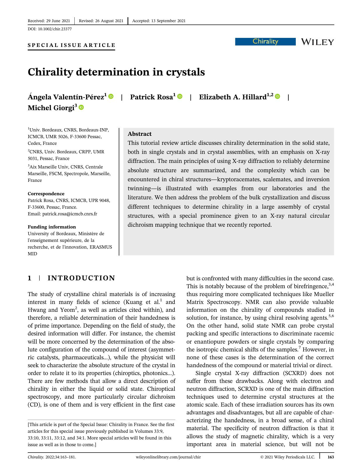Chirality determination in crystals by Ángela Valentín‐Pérez Patrick Rosa Elizabeth A. Hillard Michel Giorgi