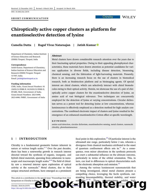 Chiroptically active copper clusters as platform for enantioselective detection of lysine by Unknown
