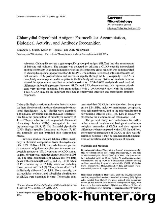 Chlamydial glycolipid antigen: Extracellular accumulaton, biological activity, and antibody recognition by Unknown