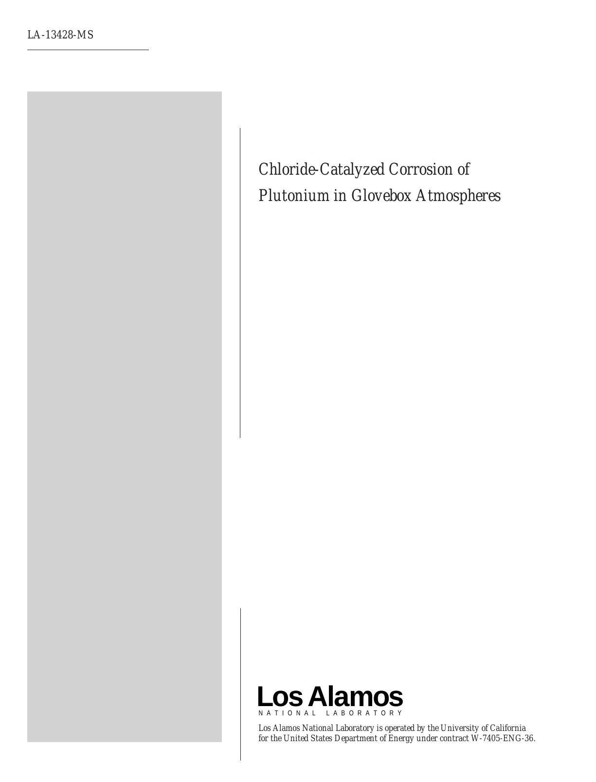 Chloride-catalyzed corrosion of plutonium in glovebox atmospheres None by Unknown