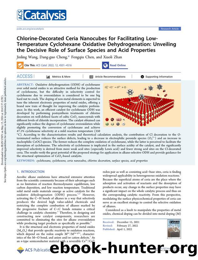 Chlorine-Decorated Ceria Nanocubes for Facilitating Low-Temperature Cyclohexane Oxidative Dehydrogenation: Unveiling the Decisive Role of Surface Species and Acid Properties by Jinling Wang Dang-guo Cheng Fengqiu Chen & Xiaoli Zhan