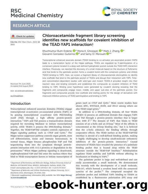 Chloroacetamide fragment library screening identifies new scaffolds for covalent inhibition of the TEADÂ·YAP1 interaction by unknow