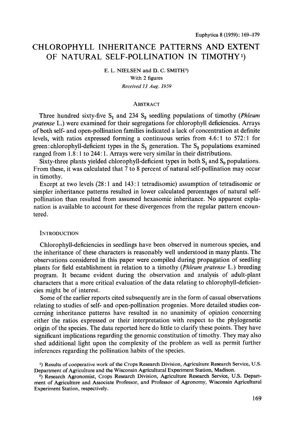 Chlorophyll inheritance patterns and extent of natural self-pollination in timothy by Unknown
