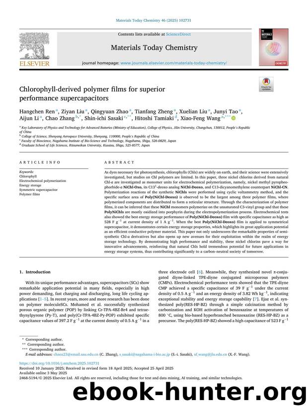 Chlorophyll-derived polymer films for superior performance supercapacitors by unknow