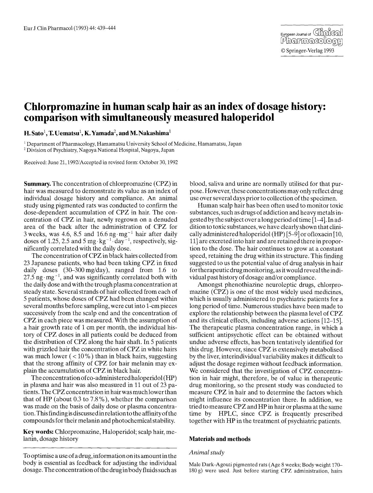 Chlorpromazine in human scalp hair as an index of dosage history: comparison with simultaneously measured haloperidol by Unknown
