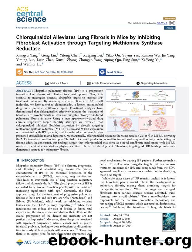 Chlorquinaldol Alleviates Lung Fibrosis in Mice by Inhibiting Fibroblast Activation through Targeting Methionine Synthase Reductase by unknow