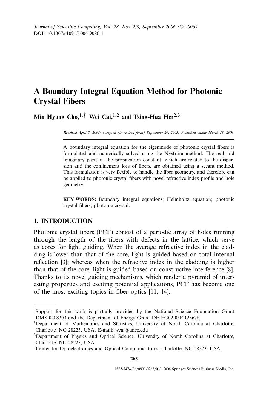Cho M. H., Cai W. by A Boundary Integral Equation Method for Photonic Crystal Fibers (2006)(16s)