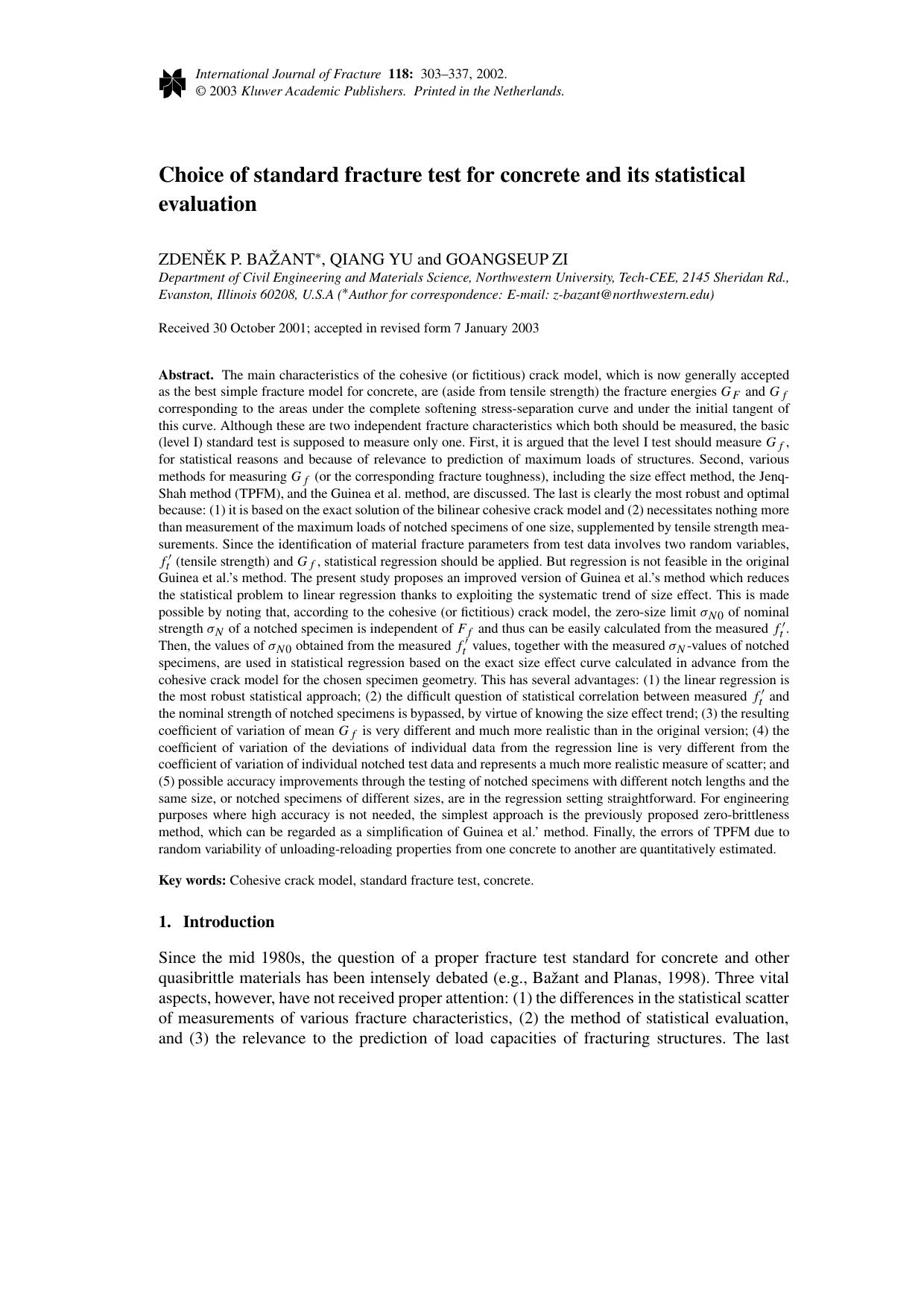 Choice of standard fracture test for concrete and its statistical evaluation by Unknown