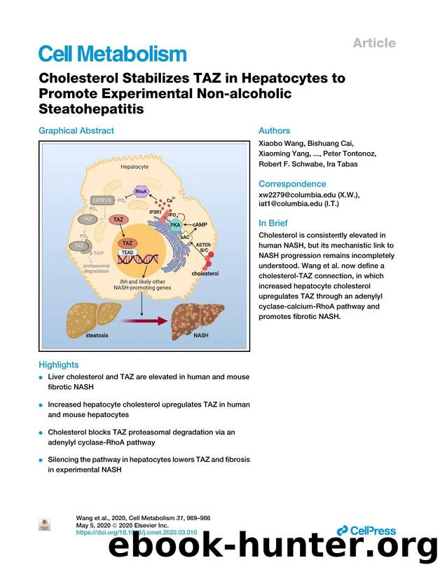 Cholesterol Stabilizes TAZ in Hepatocytes to Promote Experimental Non-alcoholic Steatohepatitis by unknow