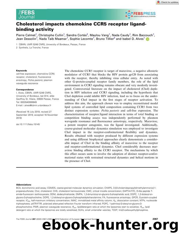 Cholesterol impacts chemokine CCR5 receptor ligandâbinding activity by Unknown