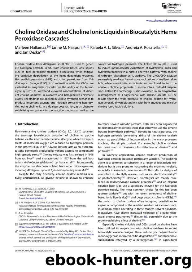 Choline Oxidase and Choline Ionic Liquids in Biocatalytic Heme Peroxidase Cascades by Unknown