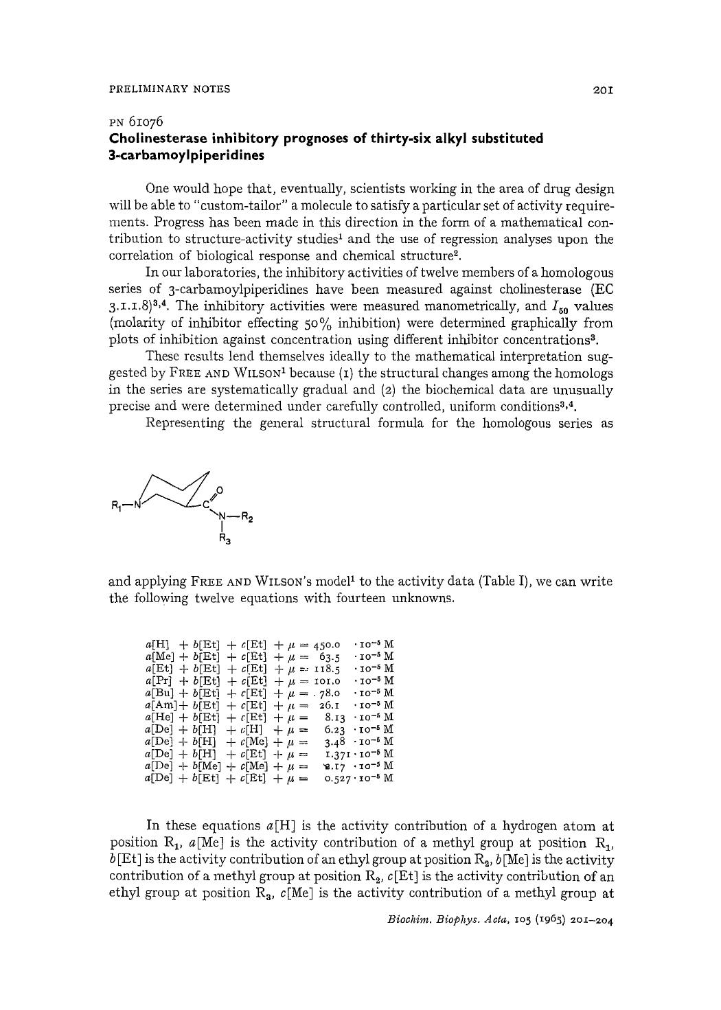 Cholinesterase inhibitory prognoses of thirty-six alkyl substituted 3-carbamoylpiperidines by William Paul Purcell
