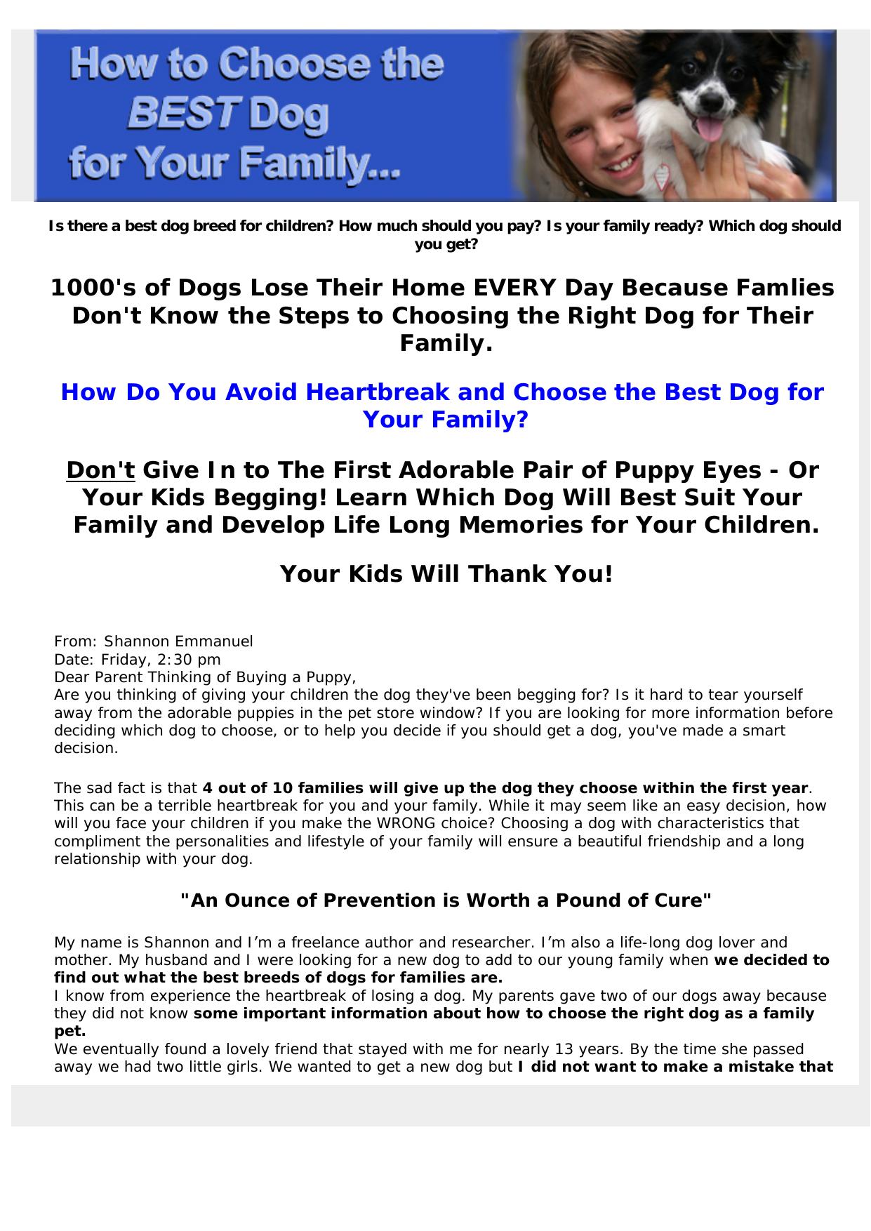 Choosing The Best Dog For Your Kids. by Best of Kuszter's Collection