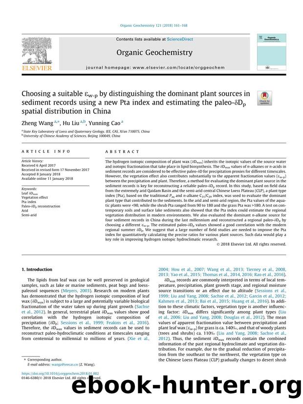 Choosing a suitable ÃÂµw-p by distinguishing the dominant plant sources in sediment records using a new Pta index and estimating the paleo-ÃÂ´Dp spatial distribution in China by Zheng Wang & Hu Liu & Yunning Cao