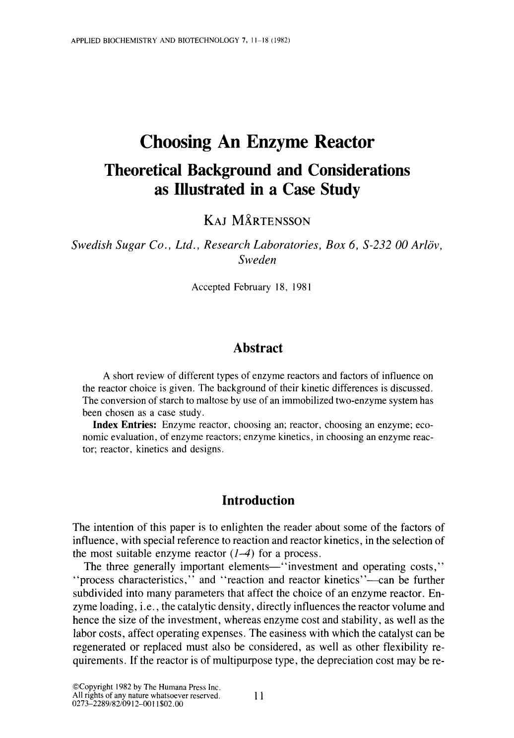 Choosing an enzyme reactor theoretical background and considerations as illustrated in a case study by Unknown