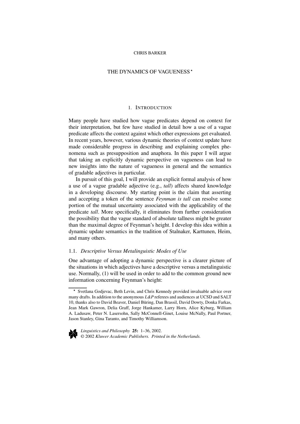 Chris Barker by The Dynamics Of Vagueness