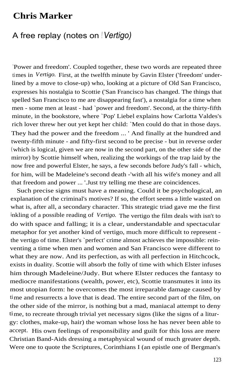 Chris Marker by A Free Replay (Notes on Vertigo)