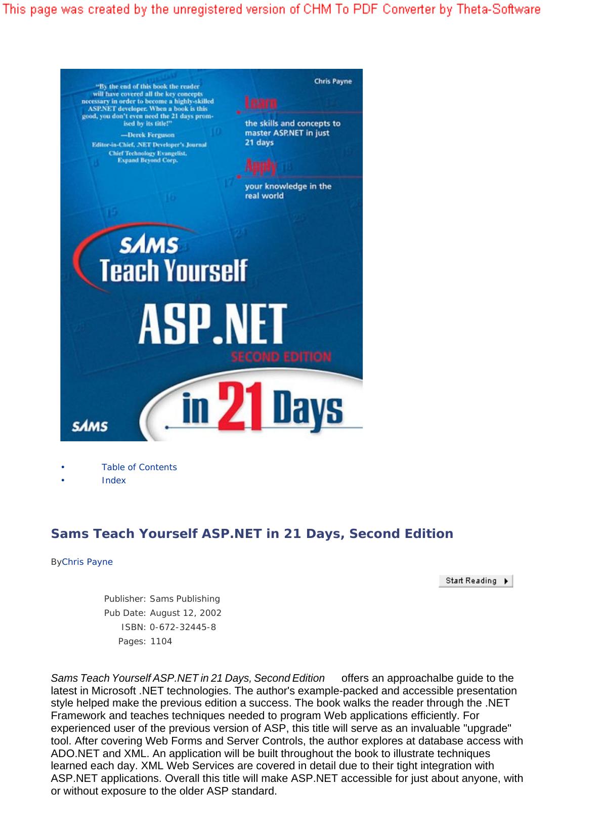 Chris Payne Sams Teach Yourself ASP.NET in 21 Days by Unknown