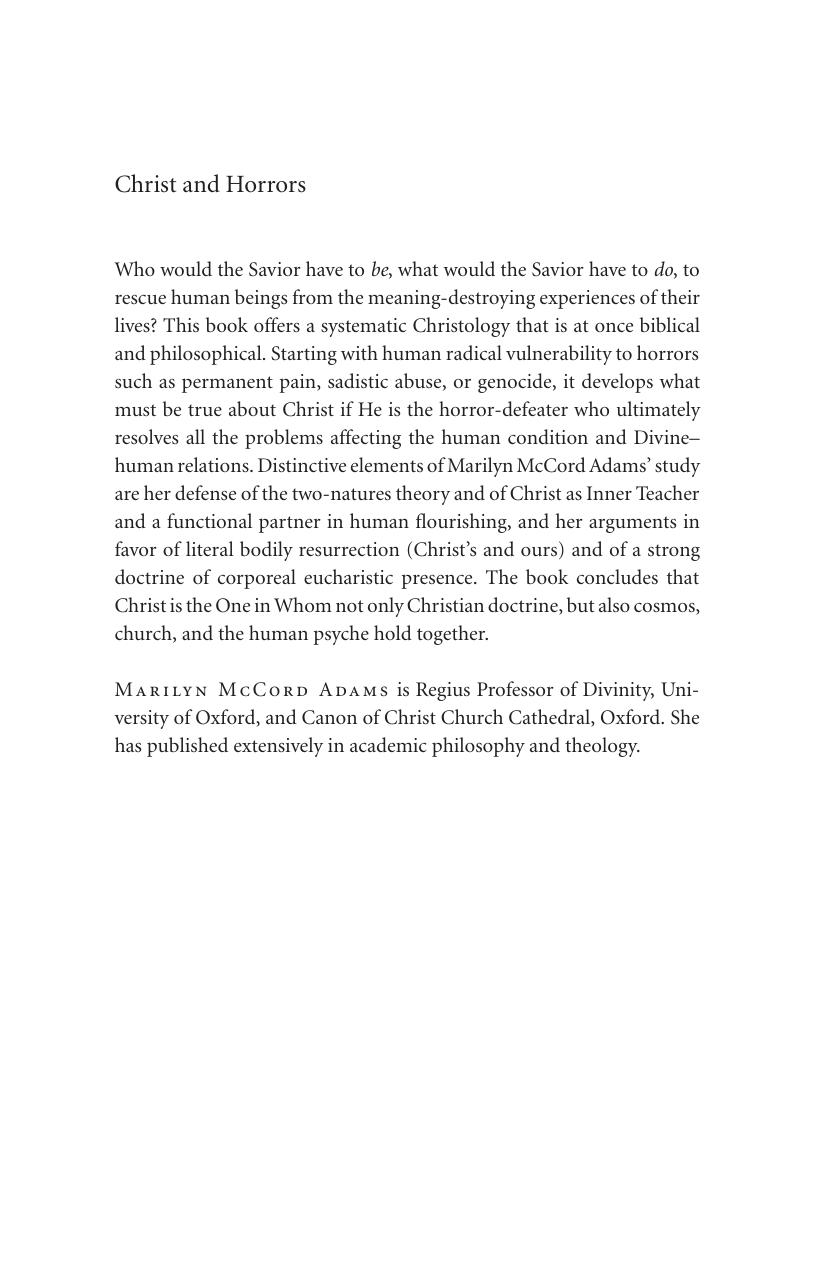 Christ and horrors: the coherence of christology by Marilyn McCord Adams