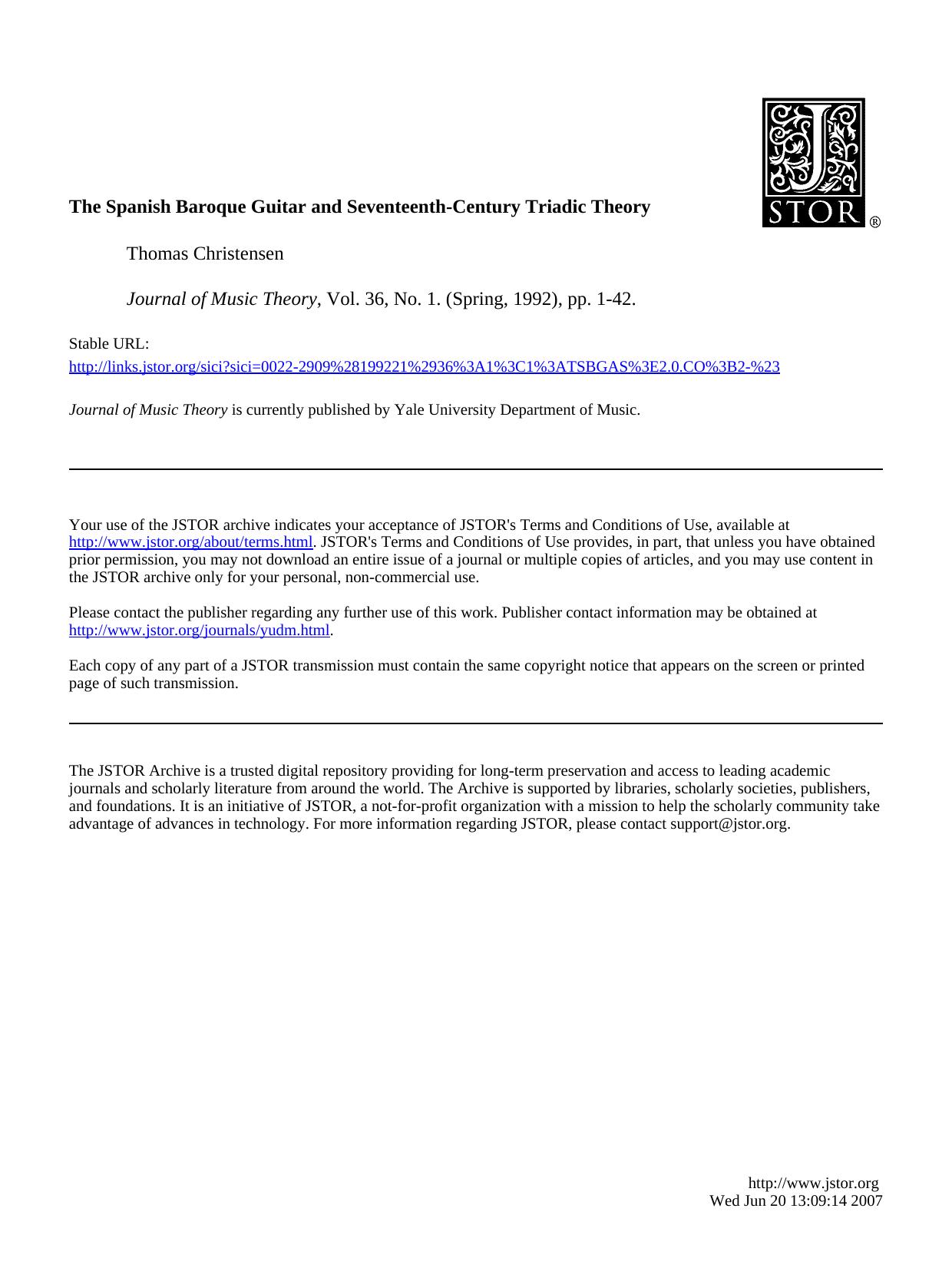 Christensen Thomas The Spanish Baroque Guitar And 17th-Century Triadic Theory by Unknown