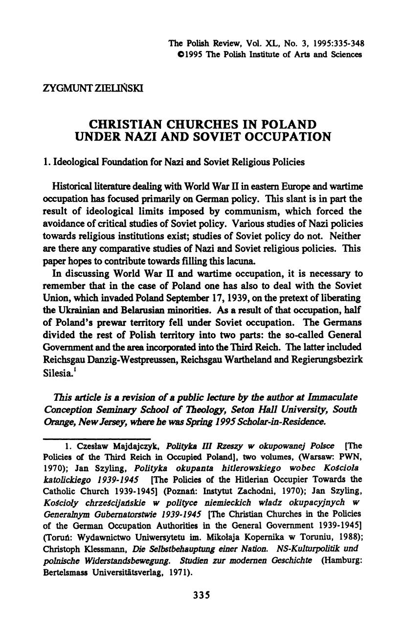 Christian Churches in Poland Under Nazi and Soviet Occupation by Unknown