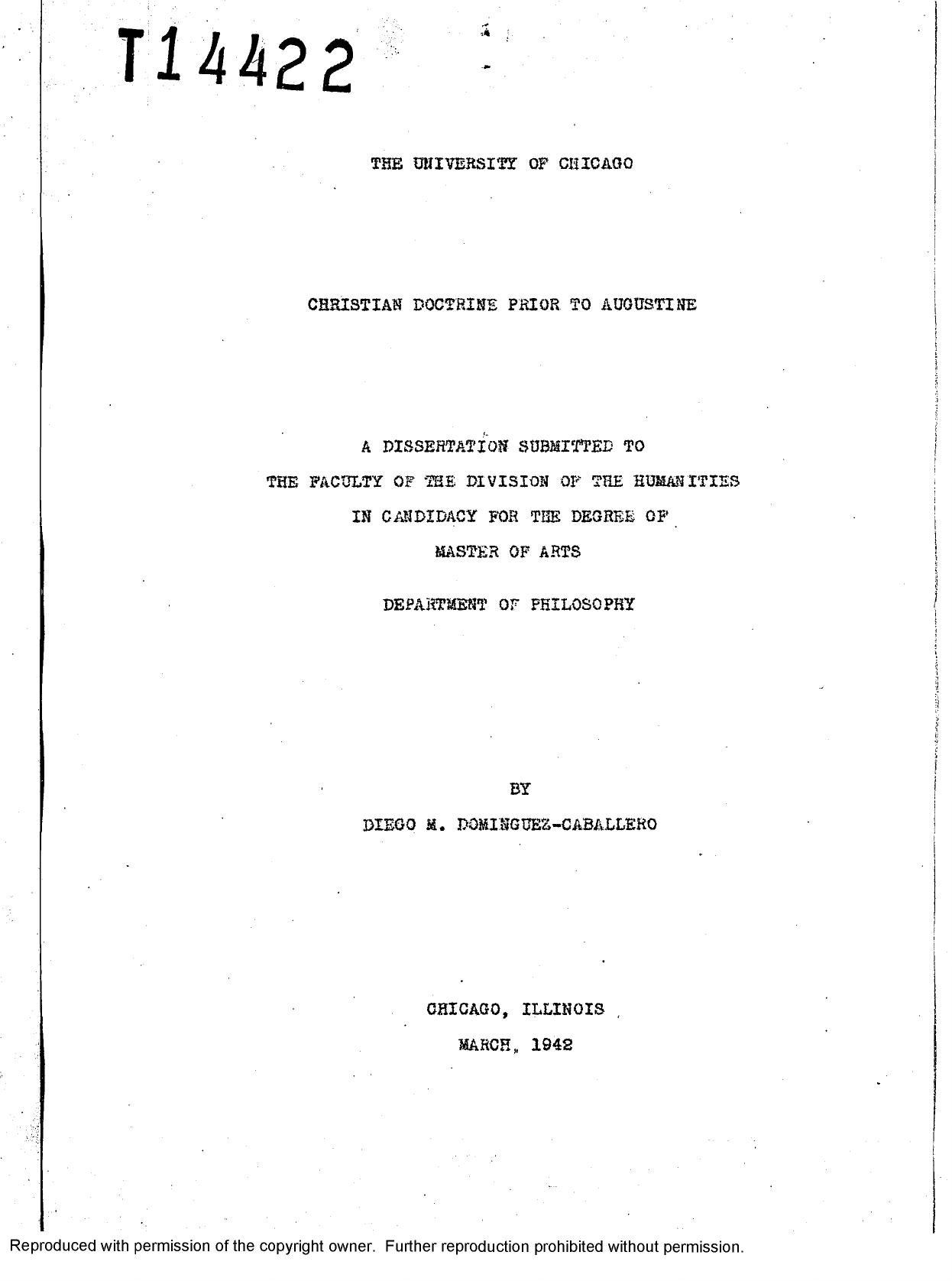 Christian Doctrine Prior to Augustine (Saint Augustine) by Dominguez-Caballero Diego M