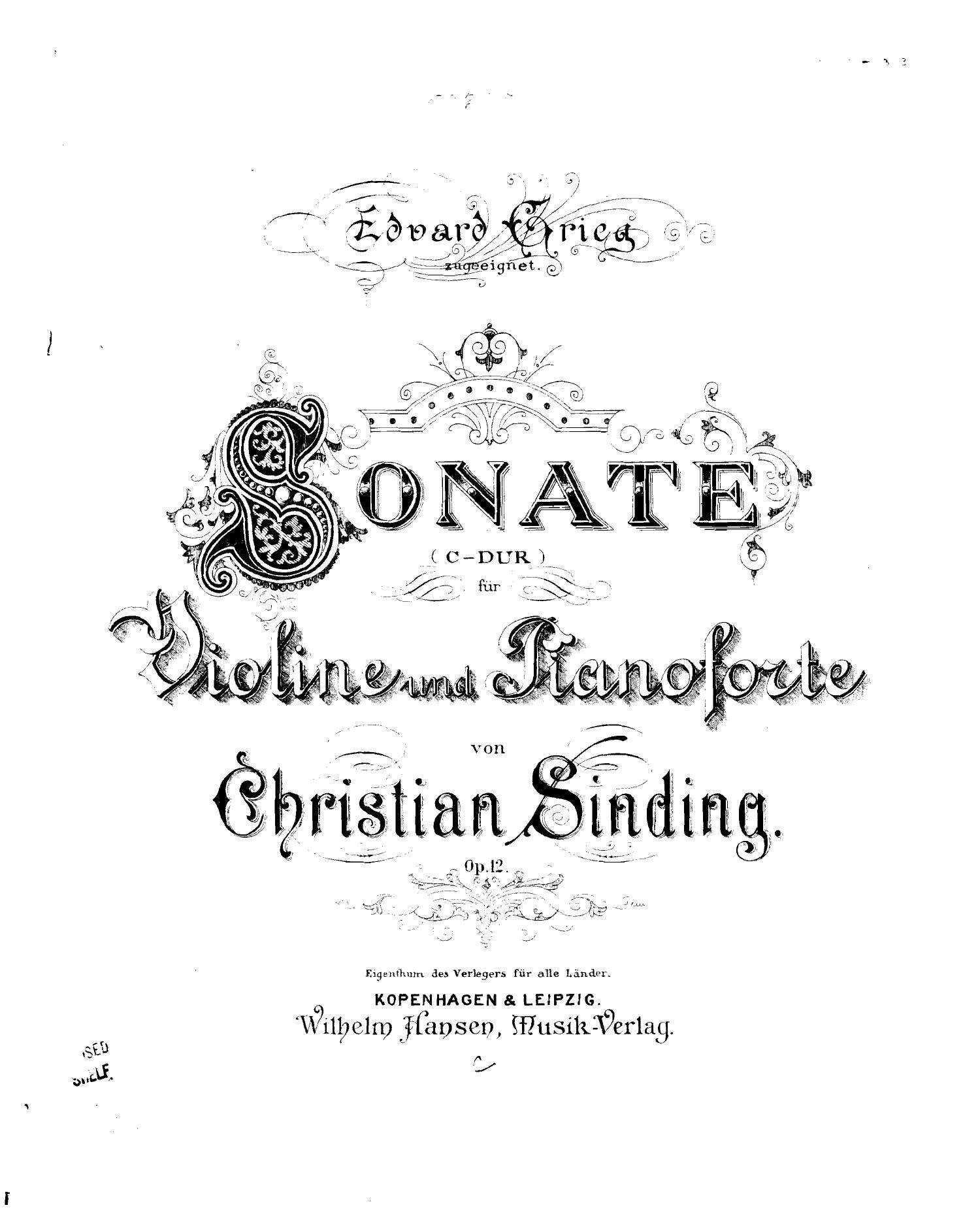 Christian Sinding - Sonata for violin and piano, Op.12 by Sonata C-dur Op.12 (score & violin part)