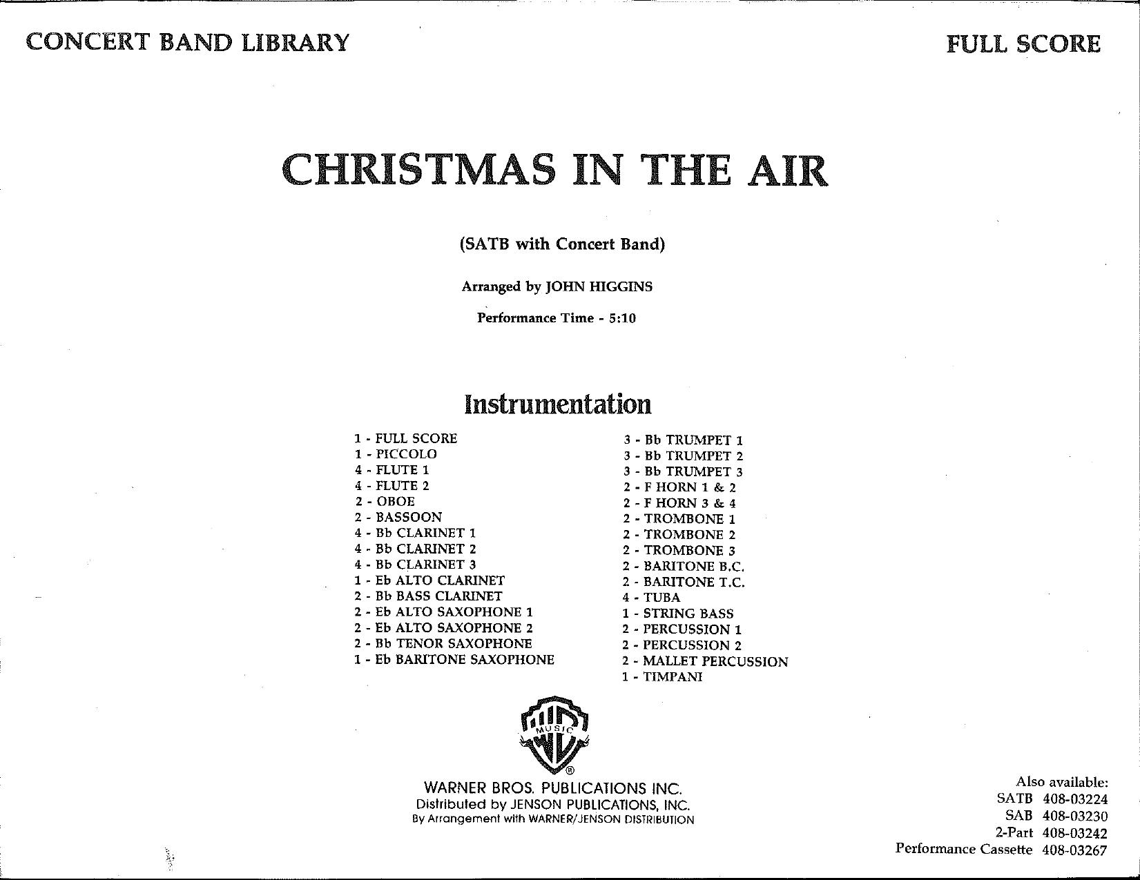 Christmas in the air by Higgins John(arr.)