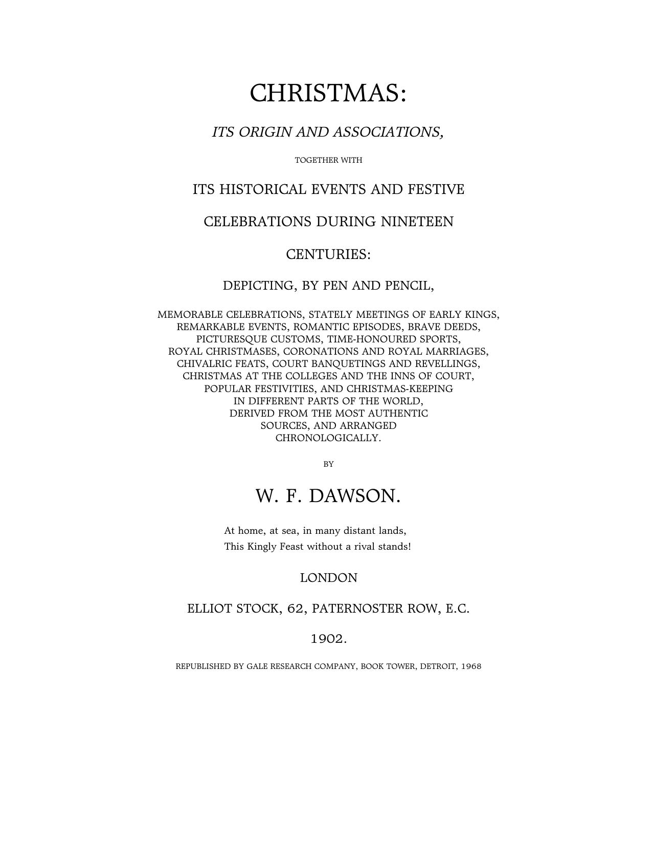 Christmas: Its Origin and Associations by William Francis Dawson