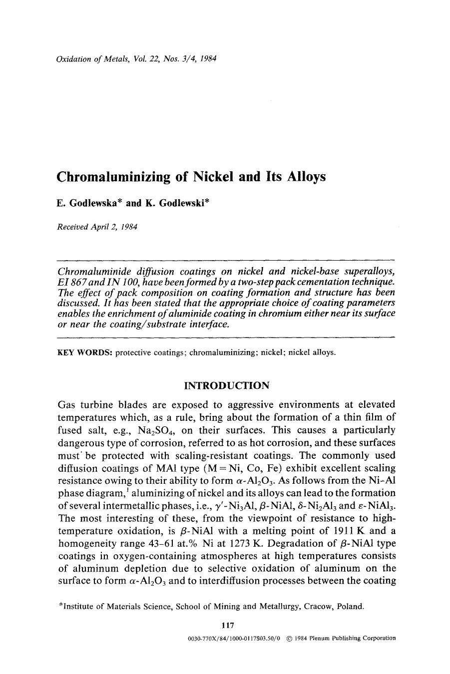 Chromaluminizing of nickel and its alloys by Unknown