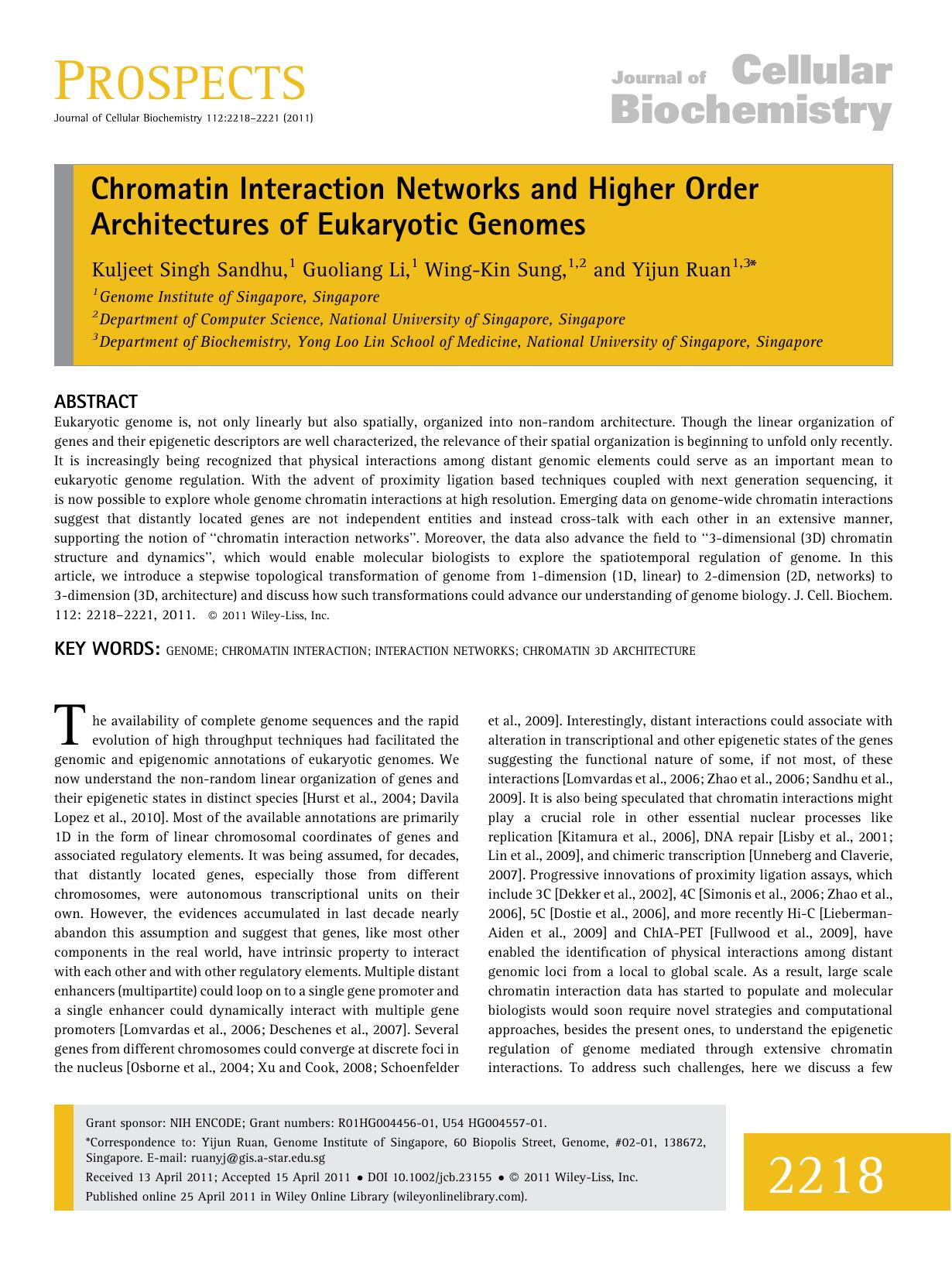 Chromatin interaction networks and higher order architectures of eukaryotic genomes by Unknown