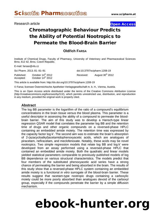 Chromatographic Behaviour Predicts the Ability of Potential Nootropics to Permeate the Blood-Brain Barrier by Oldřich FARSA