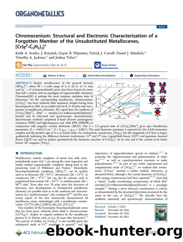 Chromocenium: Structural and Electronic Characterization of a Forgotten Member of the Unsubstituted Metallocenes, [Cr(Î·5-C5H5)2]+ by unknow