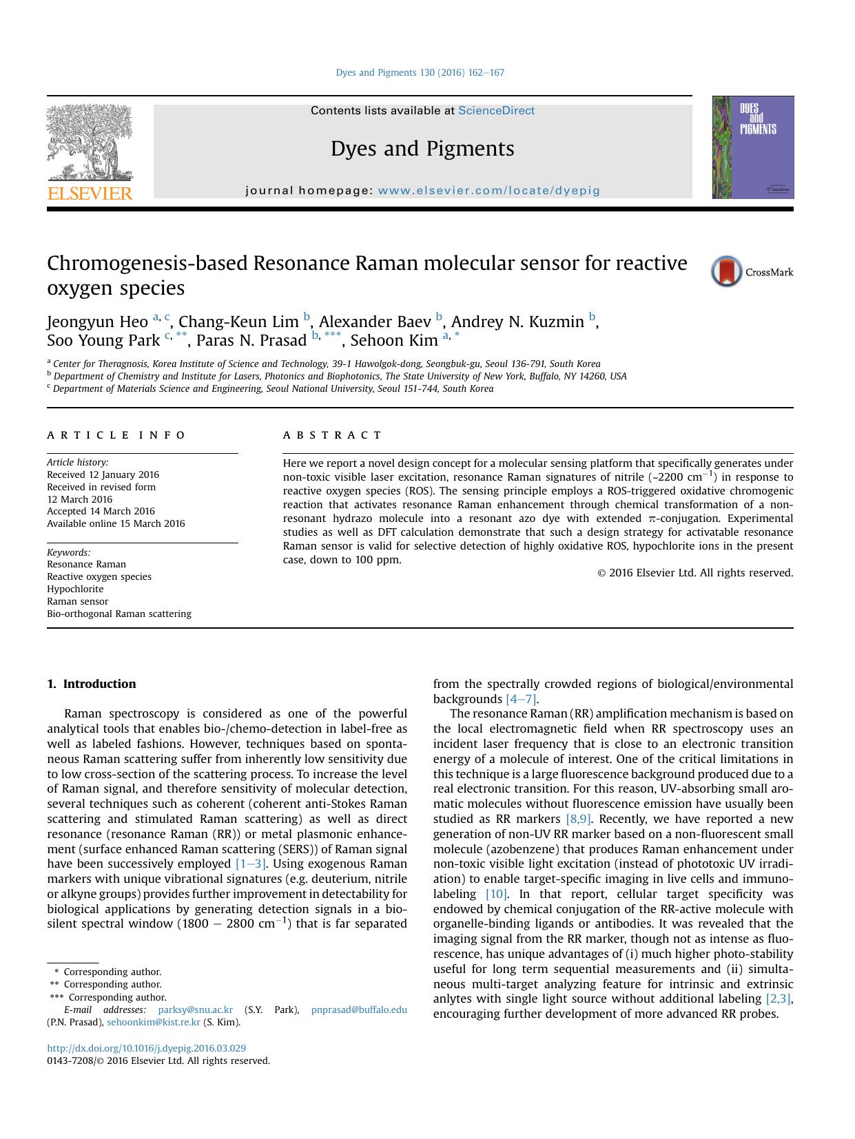 Chromogenesis-based Resonance Raman molecular sensor for reactive oxygen species by unknow
