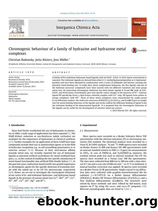 Chromogenic behaviour of a family of hydrazine and hydrazone metal complexes by Christian Radunsky & Jutta Kösters & Jens Müller