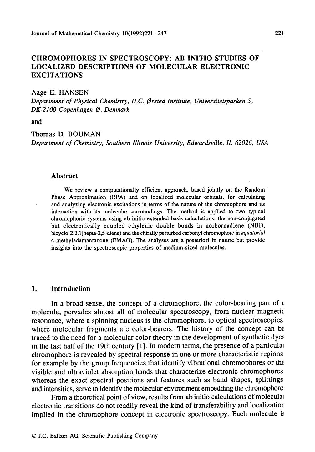 Chromophores in spectroscopy: Ab initio studies of localized descriptions of molecular electronic excitations by Unknown