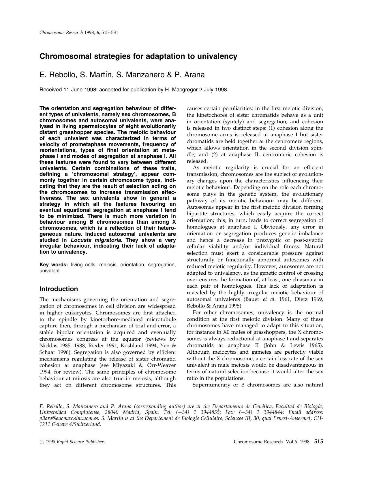 Chromosomal Strategies for Adaptation to Univalency by Unknown