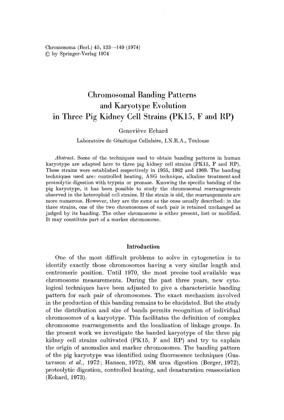 Chromosomal banding patterns and karyotype evolution in three pig kidney cell strains (PK15, F and RP) by Unknown