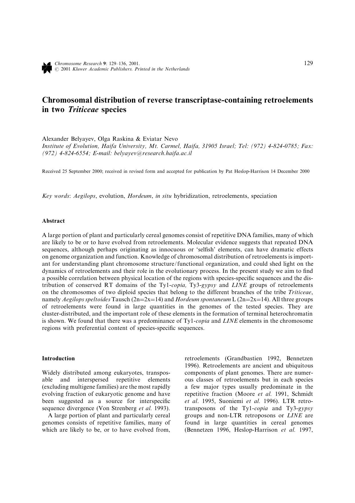 Chromosomal distribution of reverse transcriptase-containing retroelements in two Triticeae species by Unknown