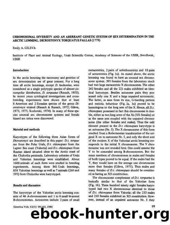 Chromosomal diversity and an aberrant genetic system of sex determination in the arctic lemming, Dicrostonyx torquatus Pallas (1779) by Unknown