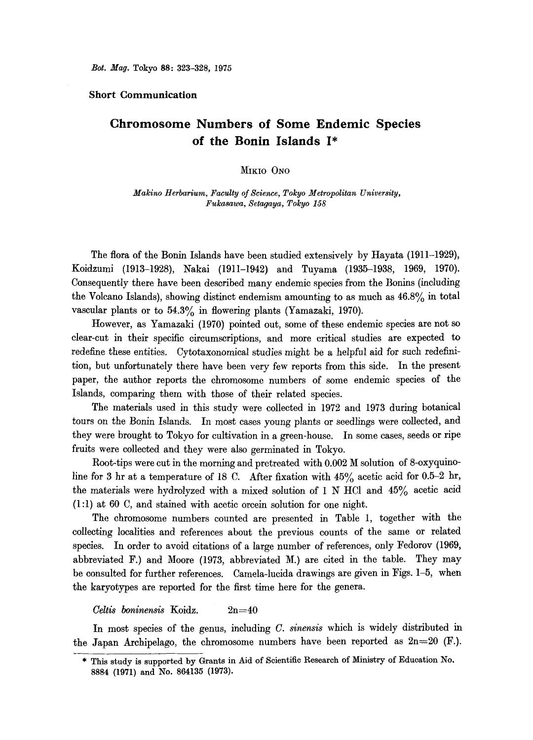 Chromosome numbers of some endemic species of the bonin islands I by Unknown