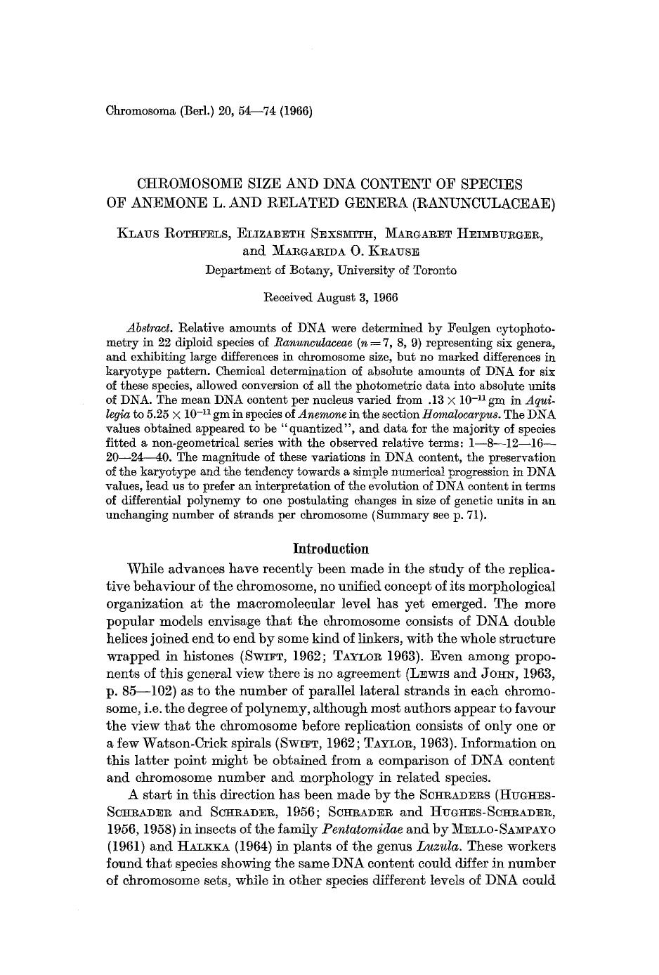 Chromosome size and DNA content of species of anemone L. and related genera (Ranunculaceae) by Unknown